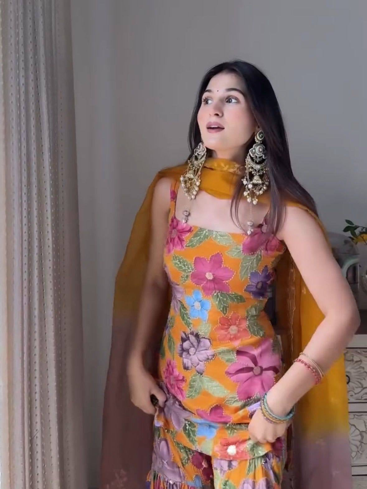 ALENE — Mustard Floral Sharara Suit