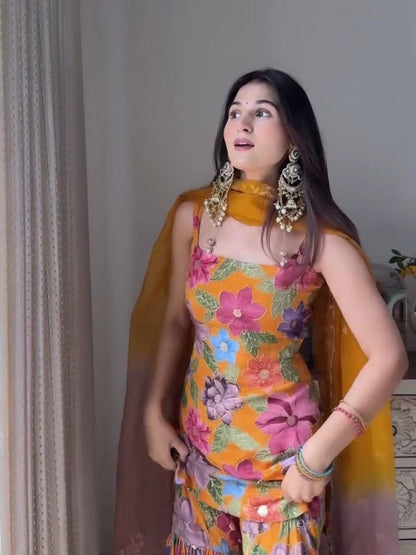 ALENE — Mustard Floral Sharara Suit
