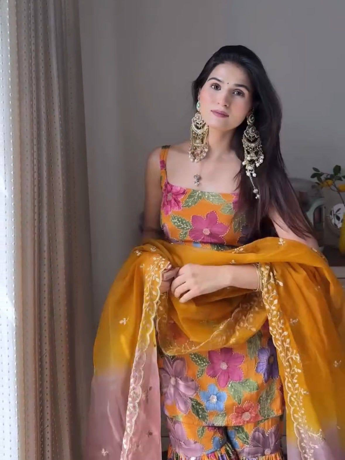ALENE — Mustard Floral Sharara Suit