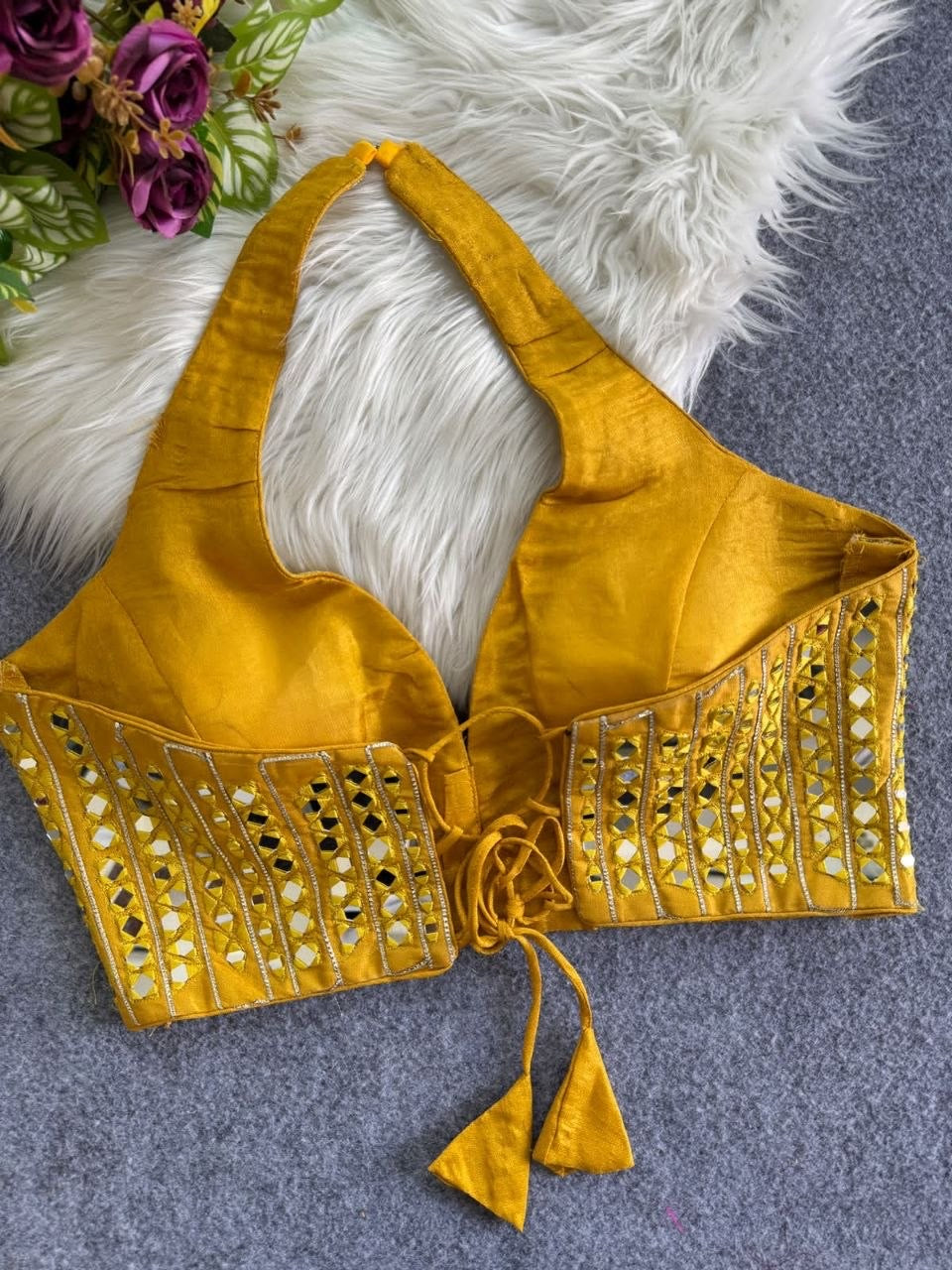 KAMI — Readymade Halter Top Blouse with Real Mirror Work