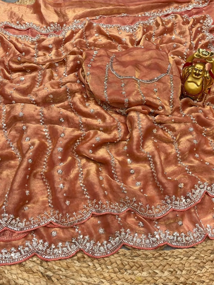 KISHAA — Shimmer Stone & Sequin Dinner Saree in Pastel Series