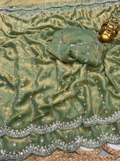 KISHAA — Shimmer Stone & Sequin Dinner Saree in Pastel Series