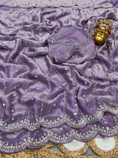 KISHAA — Shimmer Stone & Sequin Dinner Saree in Pastel Series