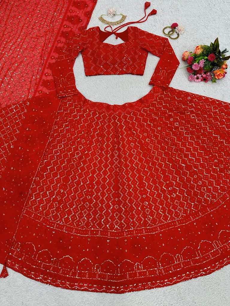 Stunning Red Lucknowi Lehenga