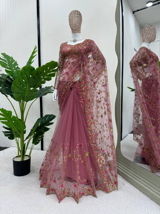 RAHEE — Partywear Floral Net Saree