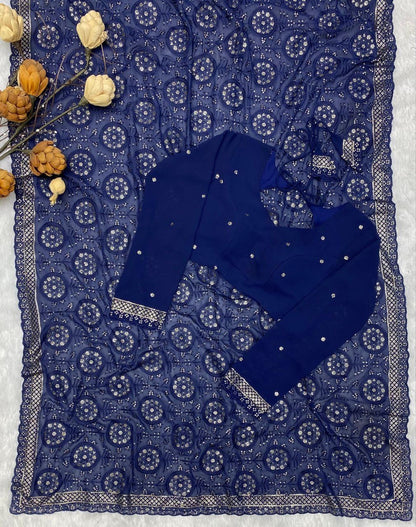 Sajal Royal Blue Premium Partywear Saree