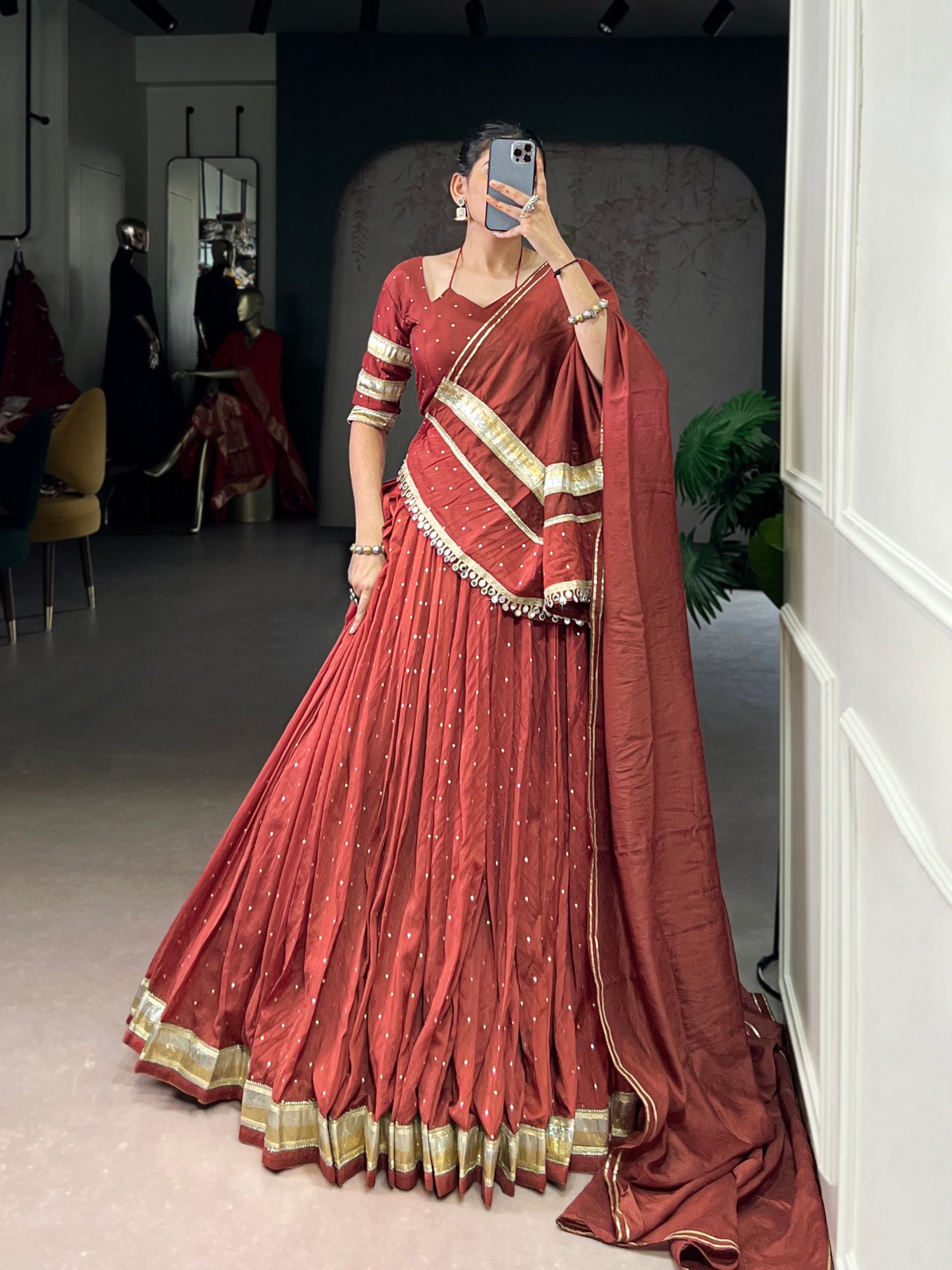 TARUNI — Chanderi Half Saree Lehenga ( fully stitched )