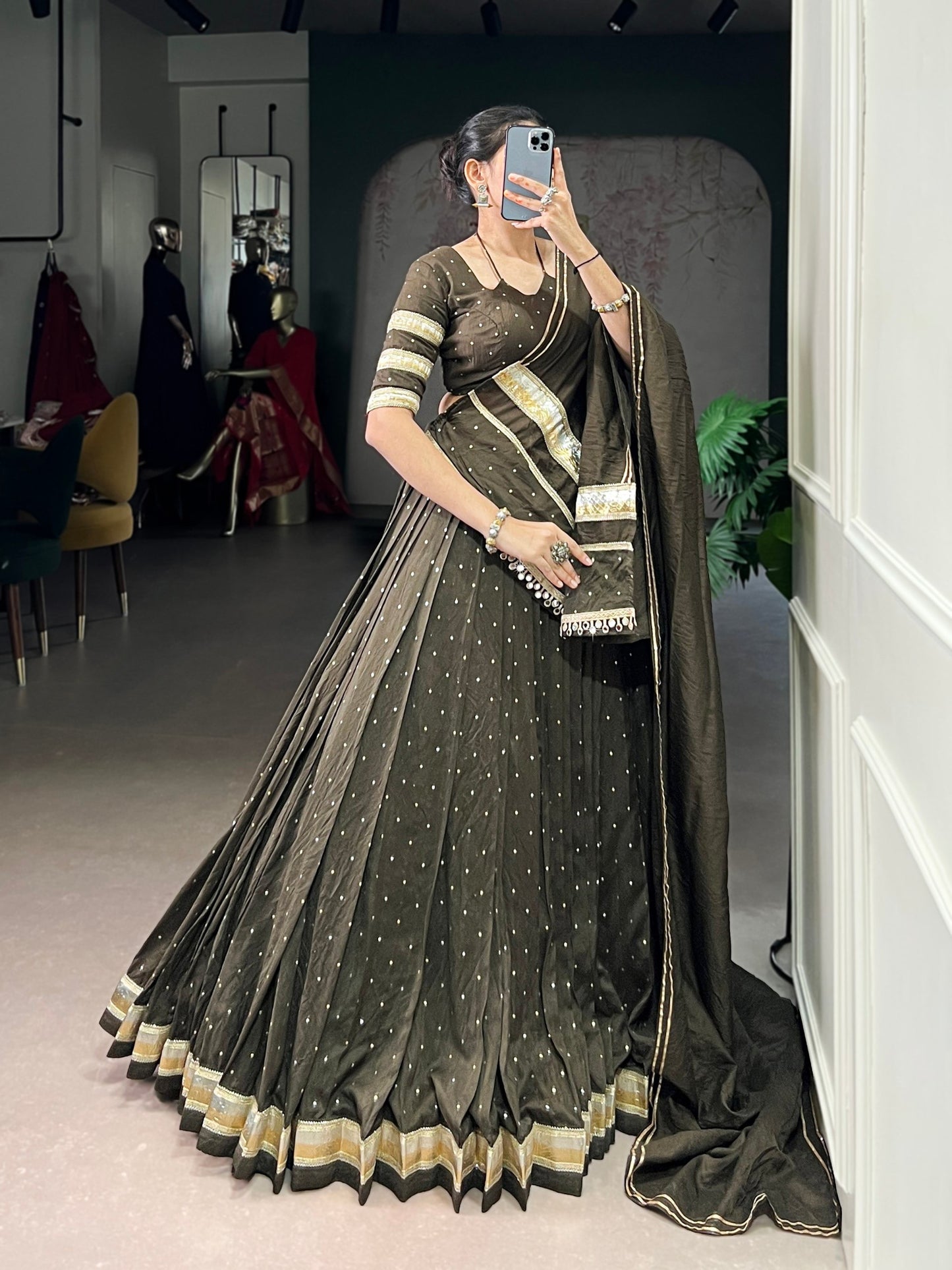 TARUNI — Chanderi Half Saree Lehenga ( fully stitched )