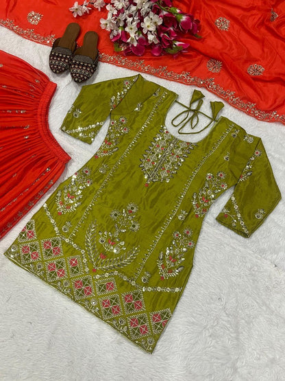 Designer Green x Orange Pallazo Suit