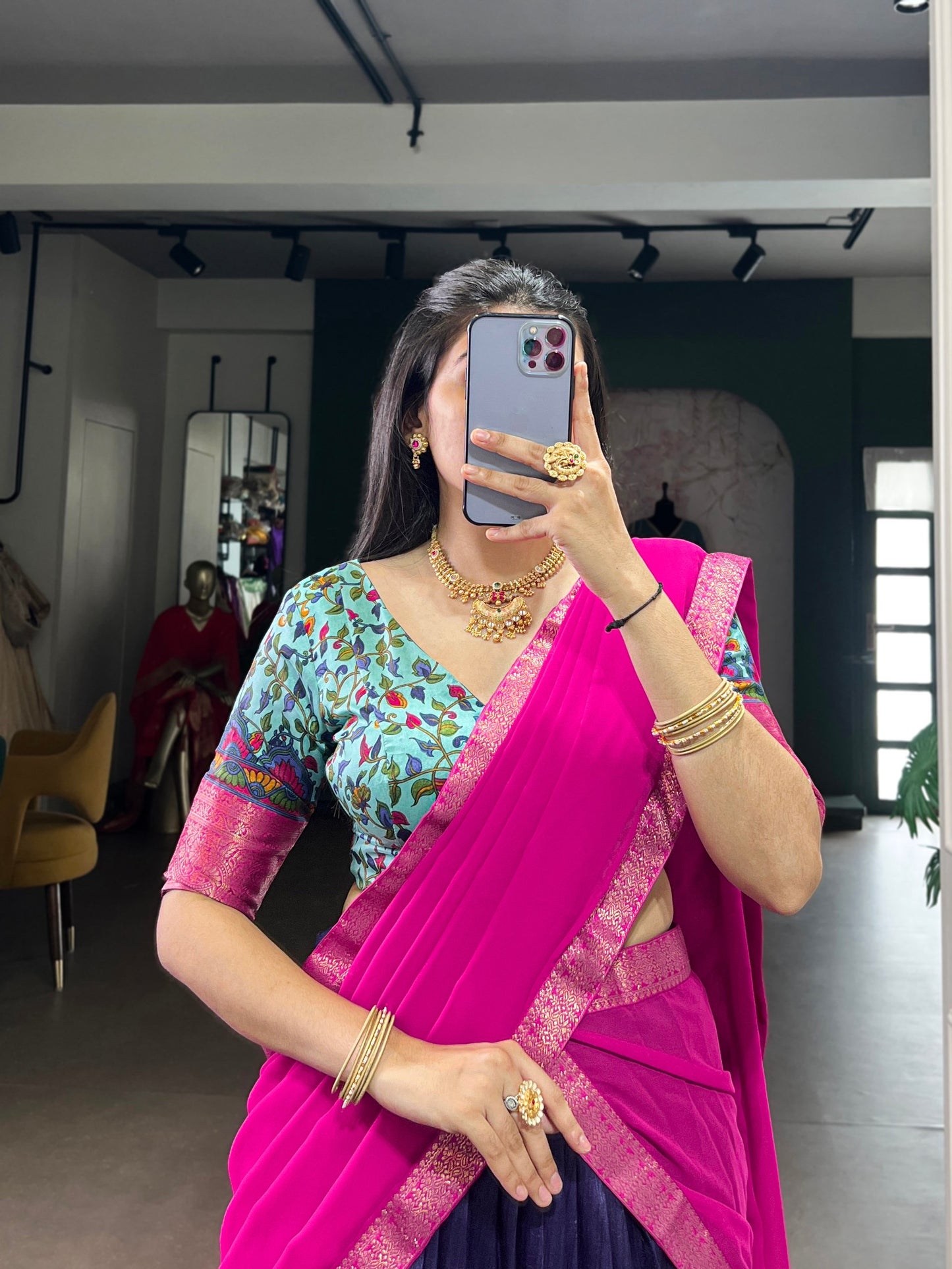 MEHAA — Kalamkari Half Saree Lehenga ( fully stitched)