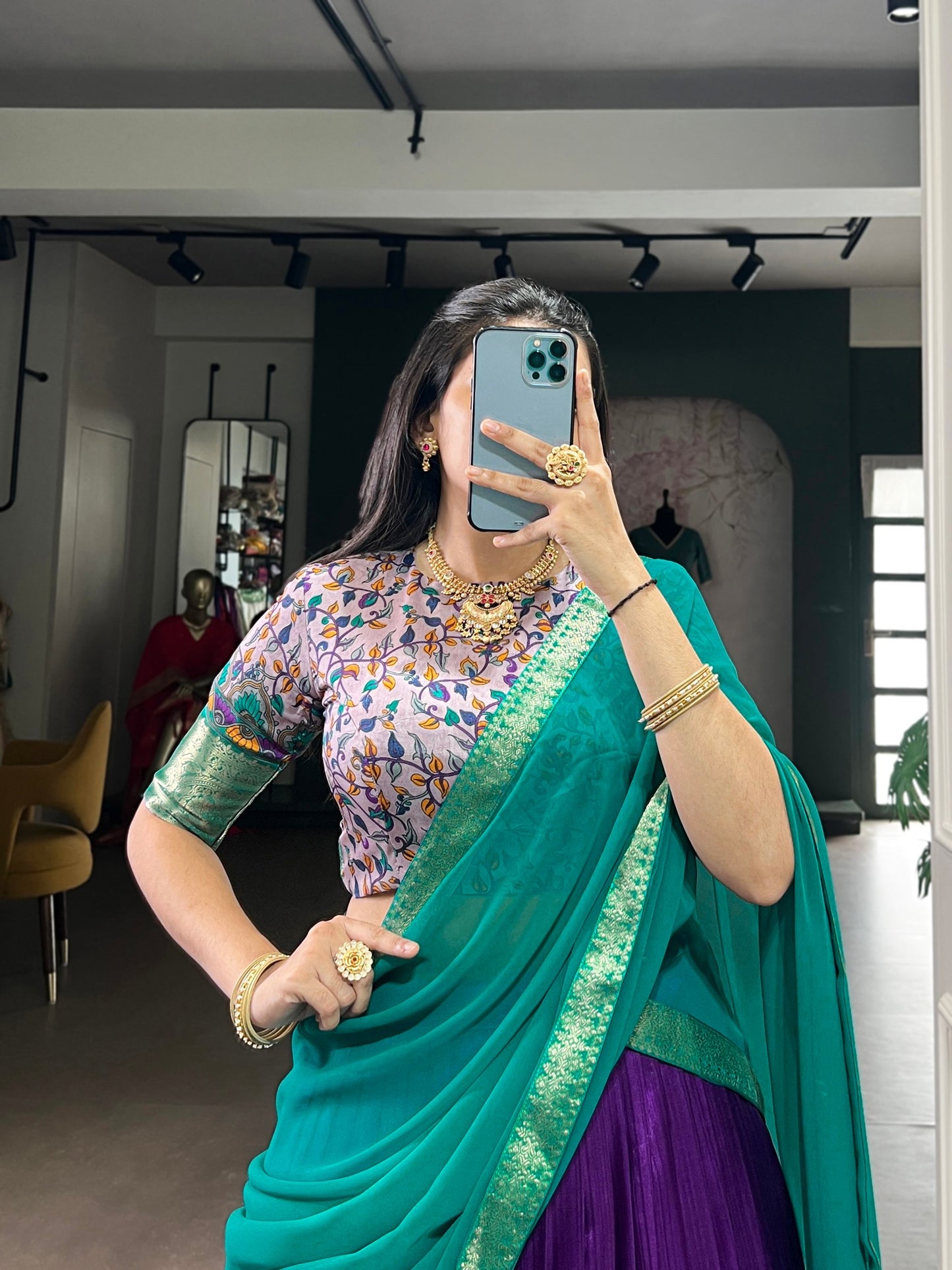 MEHAA — Kalamkari Half Saree Lehenga ( fully stitched)