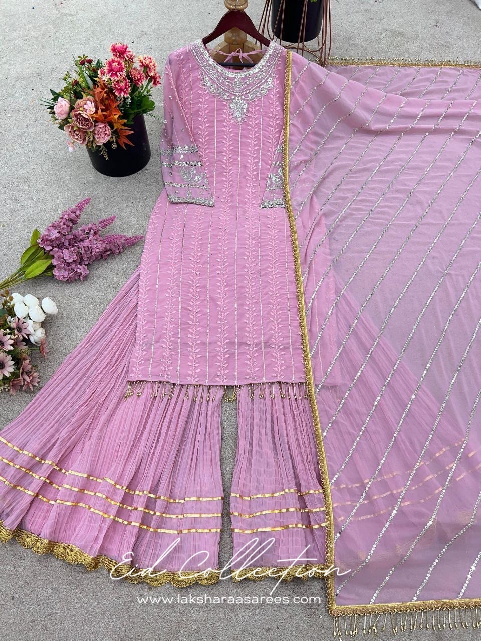 NIHARIKA — Pink Georgette Sharara Suit