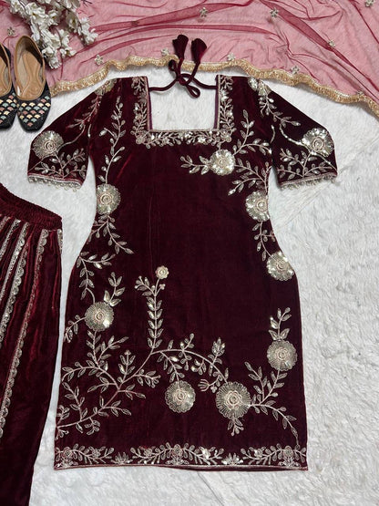 Premium Velvet Maroon Designer Lehenga
