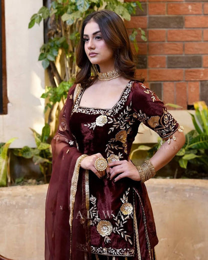 Premium Velvet Maroon Designer Lehenga