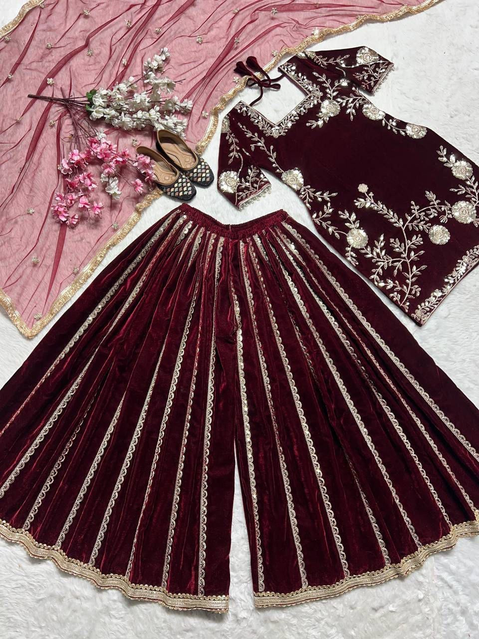 Premium Velvet Maroon Designer Lehenga