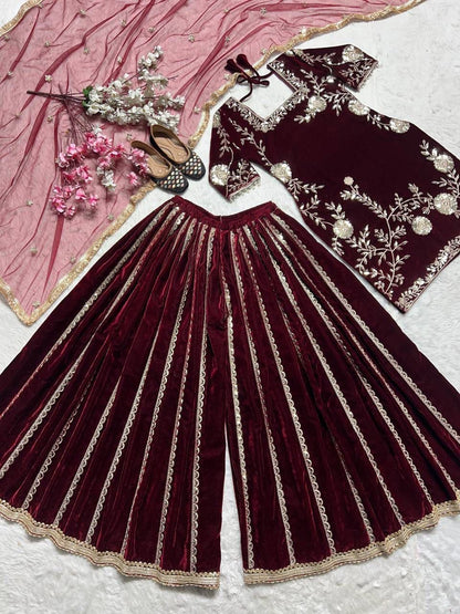 Premium Velvet Maroon Designer Lehenga