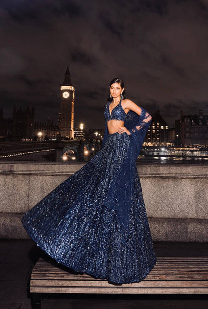 Premium Navy Blue Sparkly Lehenga