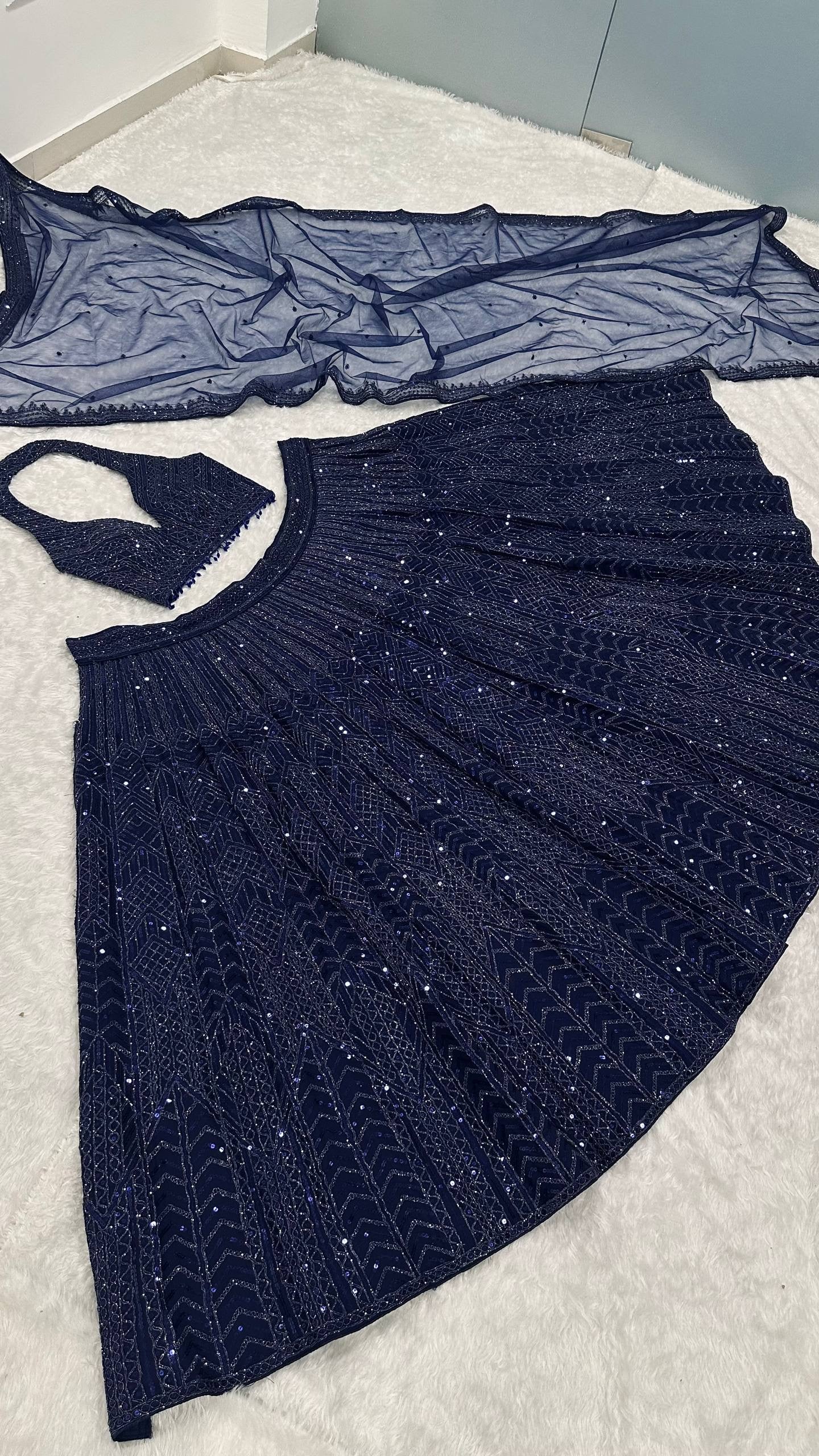 Premium Navy Blue Sparkly Lehenga
