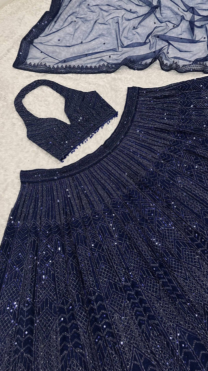 Premium Navy Blue Sparkly Lehenga