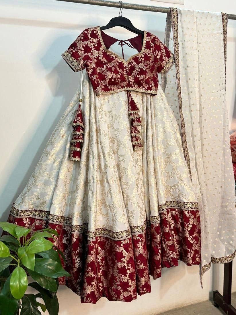 URMILA - Red x White Jacquard Silk Lehenga