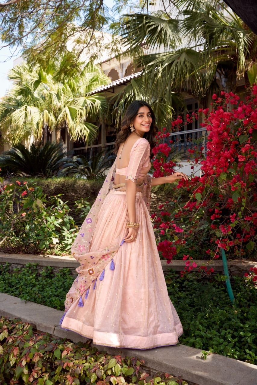 ROSIE — Premium Baby Pink Crush Georgette Lehenga - Laksharaa Sarees