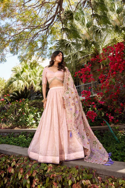 ROSIE — Premium Baby Pink Crush Georgette Lehenga - Laksharaa Sarees