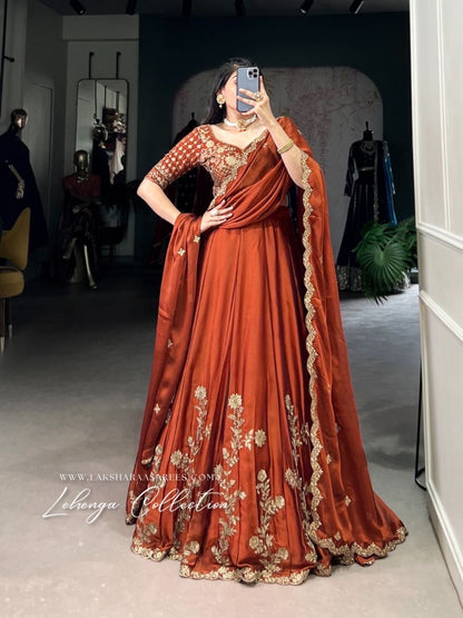 CIARA — Burnt Orange Premium Lehenga - Laksharaa Sarees