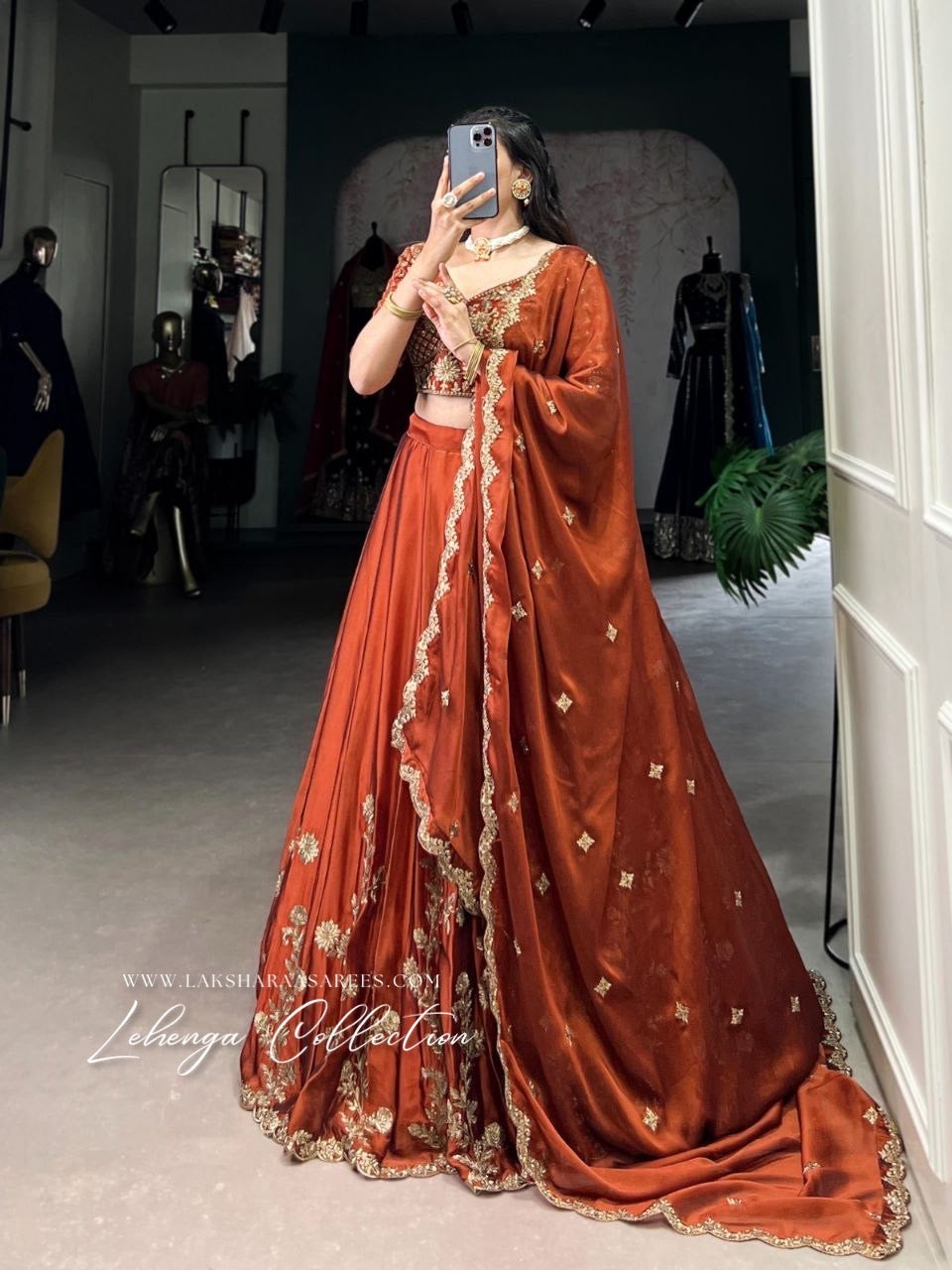 CIARA — Burnt Orange Premium Lehenga - Laksharaa Sarees