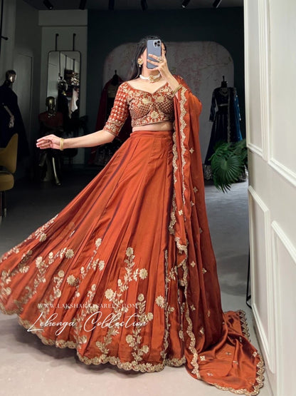 CIARA — Burnt Orange Premium Lehenga - Laksharaa Sarees