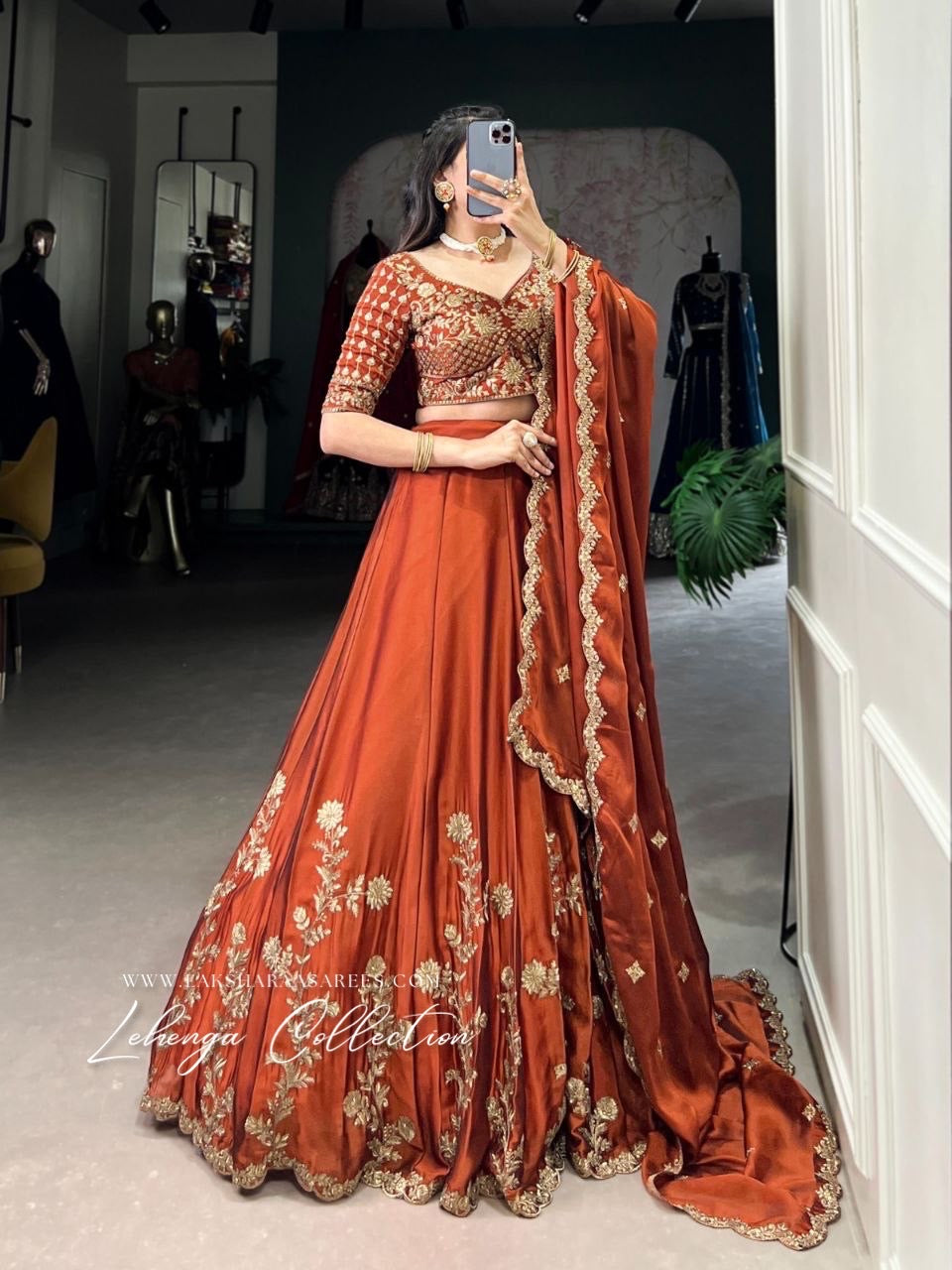 CIARA — Burnt Orange Premium Lehenga - Laksharaa Sarees