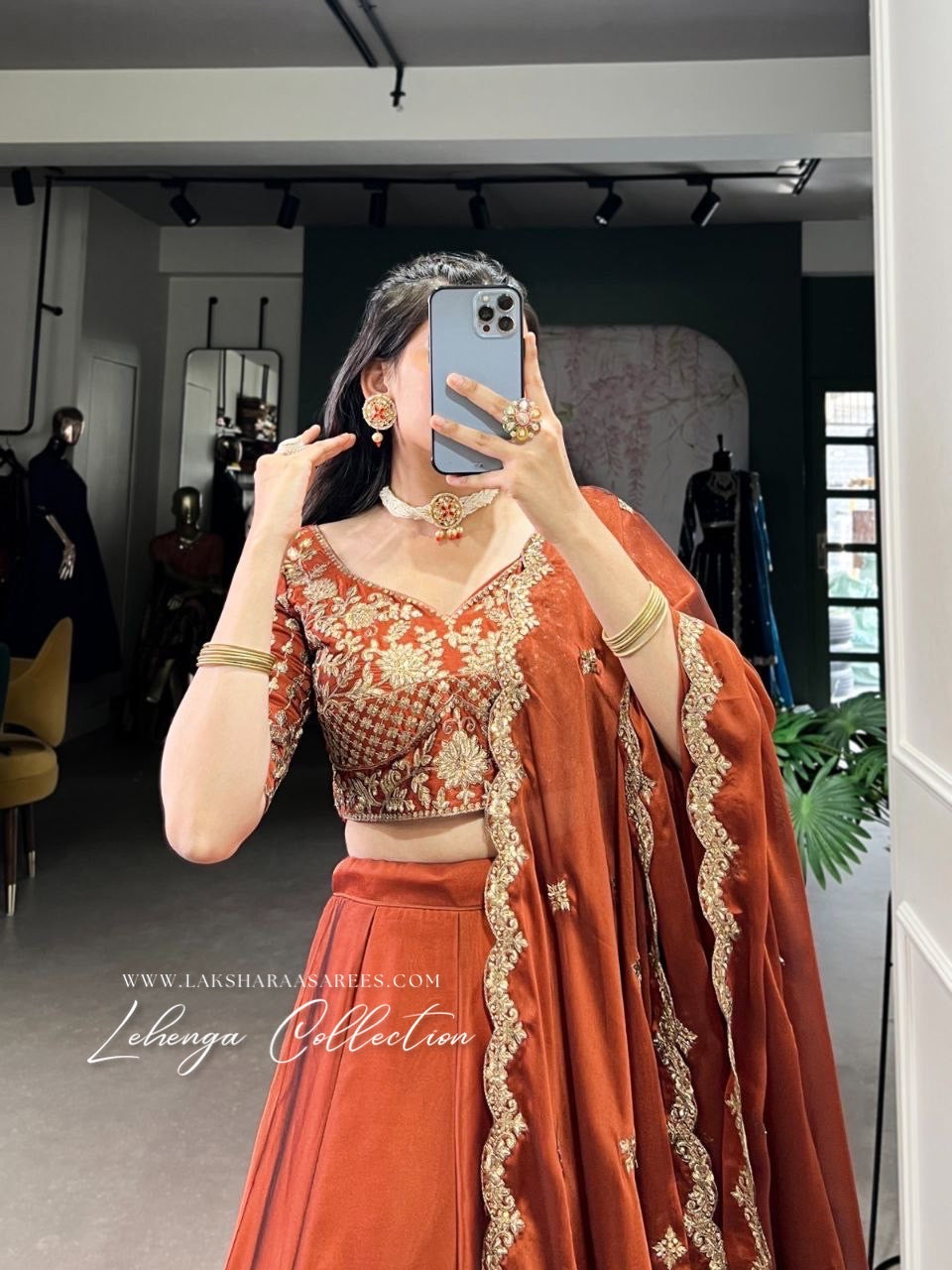 CIARA — Burnt Orange Premium Lehenga - Laksharaa Sarees