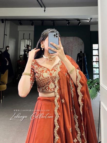 CIARA — Burnt Orange Premium Lehenga - Laksharaa Sarees