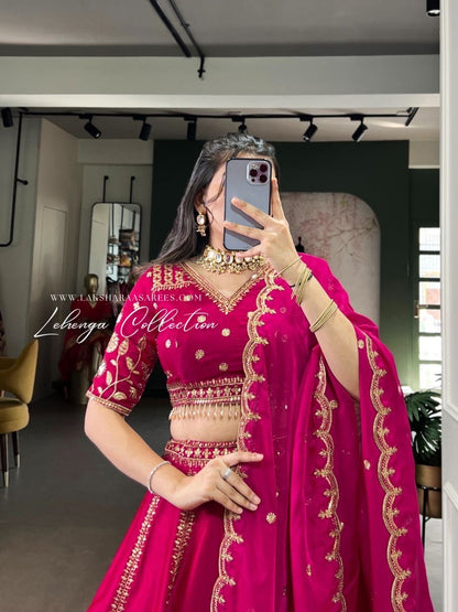 AMAYA — Premium Pink Silky Lehenga - Laksharaa Sarees