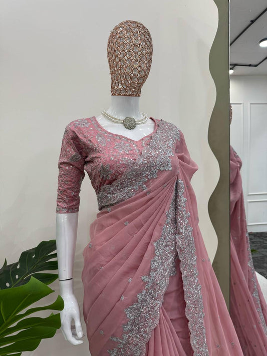 VENILAA — Georgette Saree x Silver Floral Work