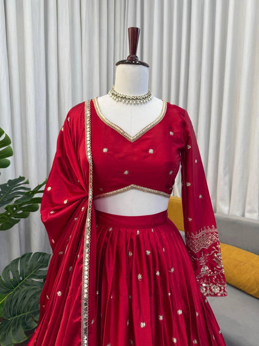 RAMIKA — Premium Red Japan Satin Lehenga