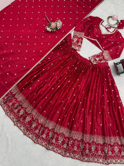 RAMIKA — Premium Red Japan Satin Lehenga