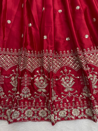 RAMIKA — Premium Red Japan Satin Lehenga