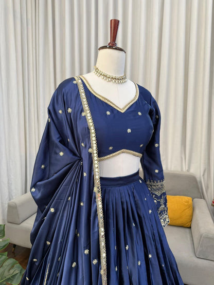 RAMIKA — Premium Blue Japan Satin Lehenga