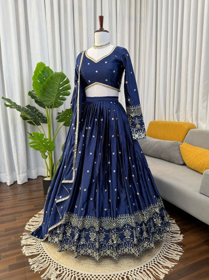 RAMIKA — Premium Blue Japan Satin Lehenga