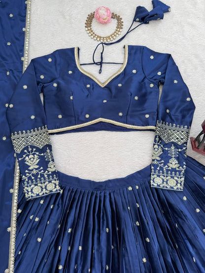 RAMIKA — Premium Blue Japan Satin Lehenga