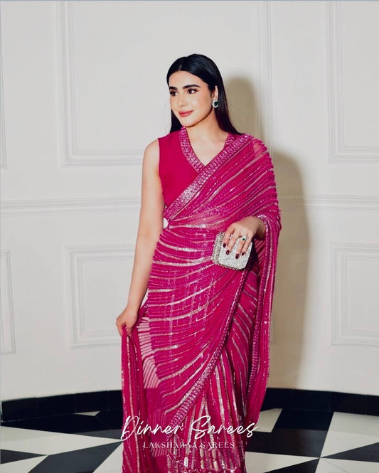 TAMIRA — Dark Pink Sequin Saree
