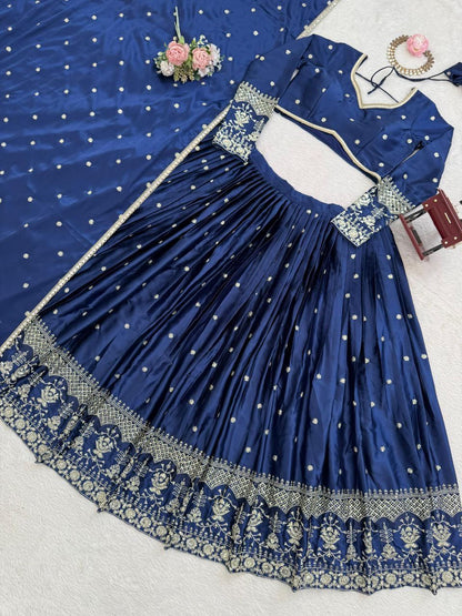 RAMIKA — Premium Blue Japan Satin Lehenga