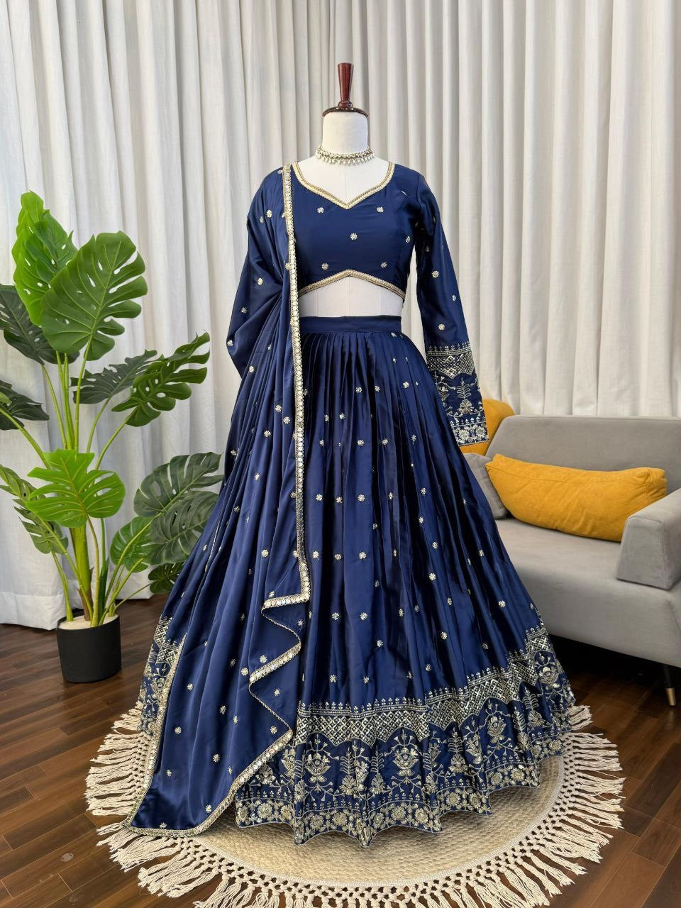RAMIKA — Premium Blue Japan Satin Lehenga