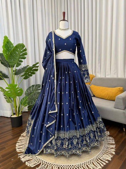 RAMIKA — Premium Blue Japan Satin Lehenga