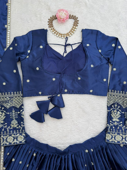 RAMIKA — Premium Blue Japan Satin Lehenga