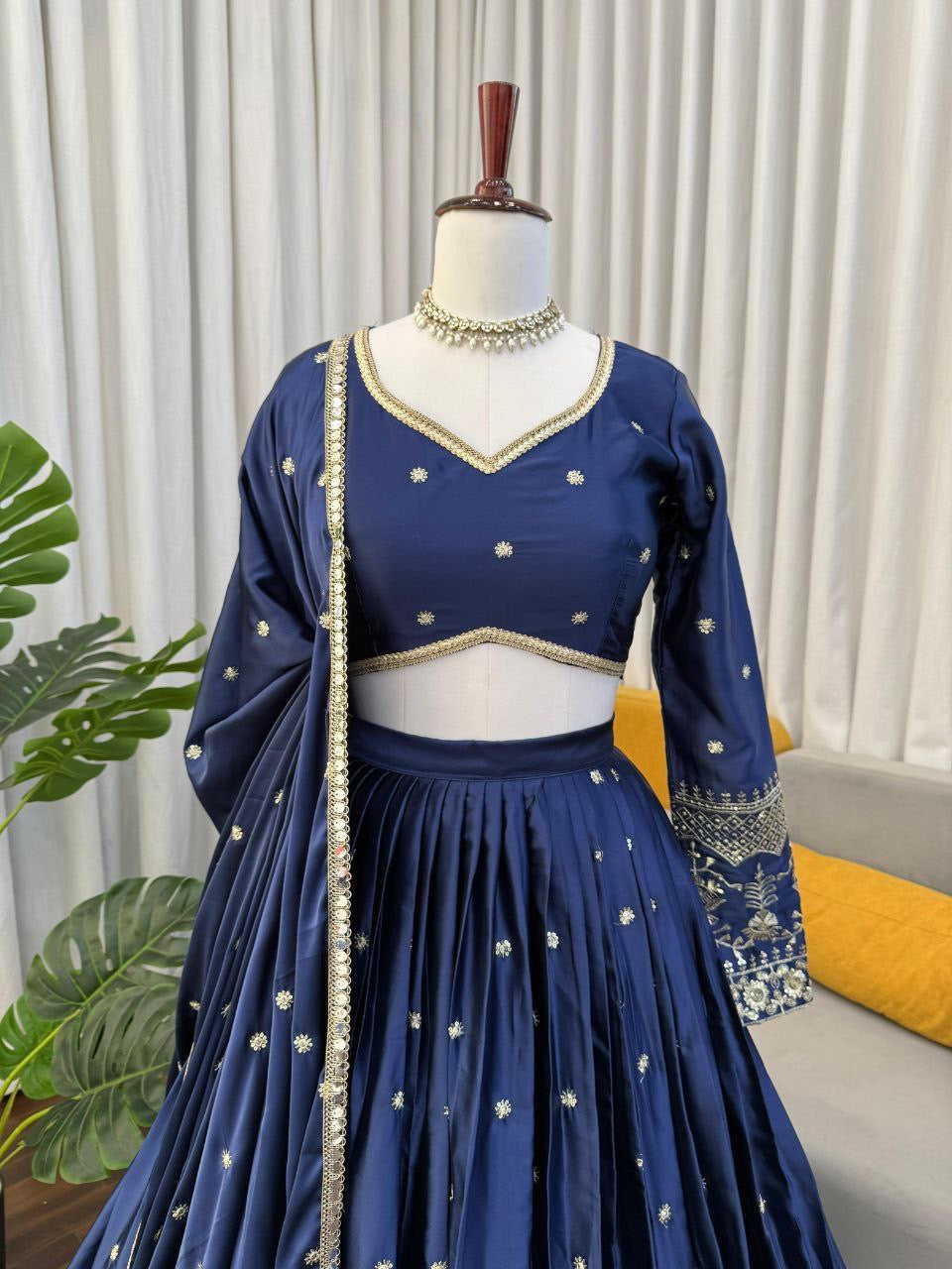 RAMIKA — Premium Blue Japan Satin Lehenga