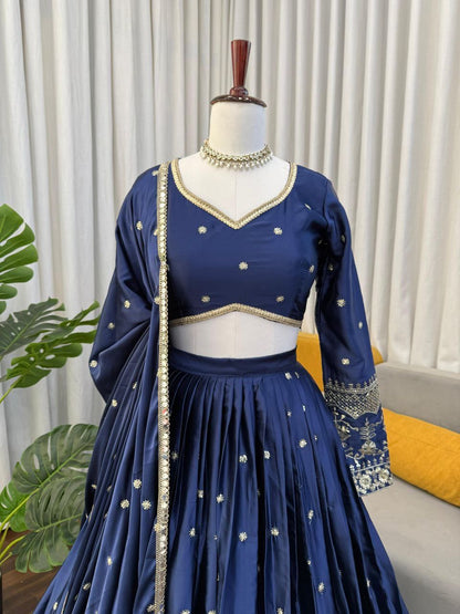 RAMIKA — Premium Blue Japan Satin Lehenga