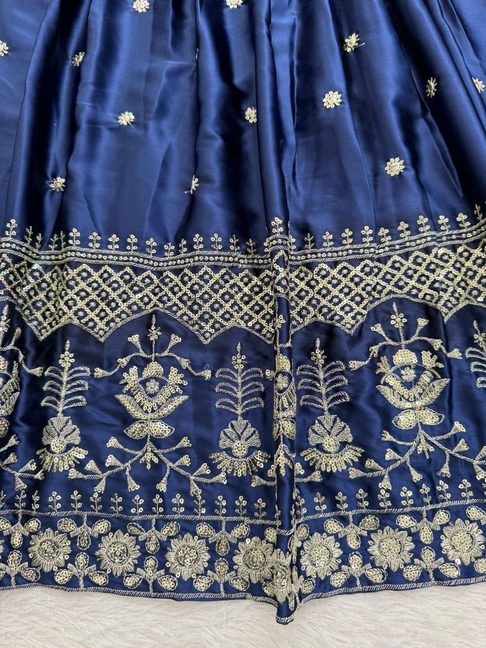 RAMIKA — Premium Blue Japan Satin Lehenga