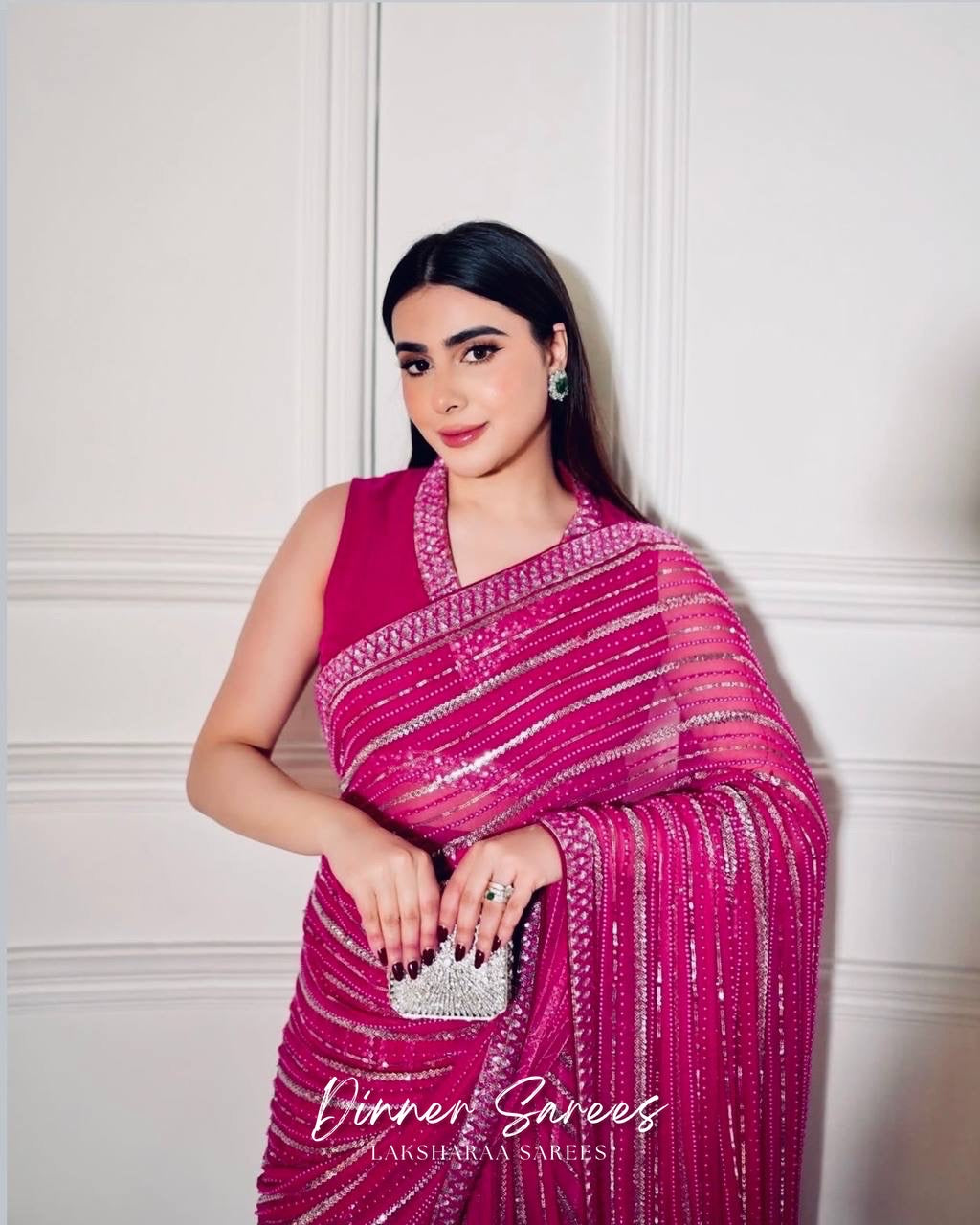TAMIRA — Dark Pink Sequin Saree