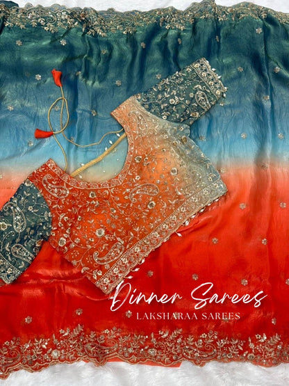 VARSHI — Grand Ombre Dinner Saree x Stitched Blouse - Laksharaa Sarees